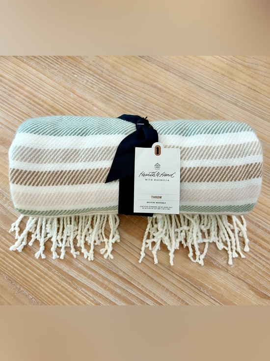 Magnolia Other - [RARE / SOLD OUT] Hearth & Hand Cozy Stripe Throw Blanket Green Tan NWT